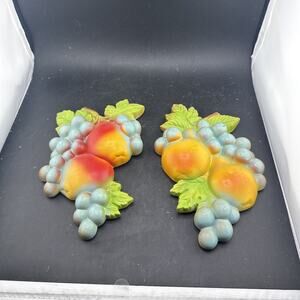 Vintage 1979 Miller Studios Chalkware Fruit Wall Plaques Set Kitchen Retro Decor